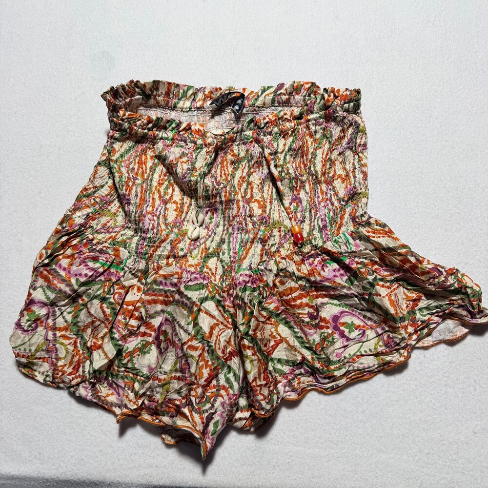 Zara XS Viscose Shorts Colorful Floral Pattern Elastic Waistband